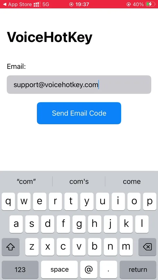 Écran de saisie de l&rsquo;e-mail VoiceHotKey