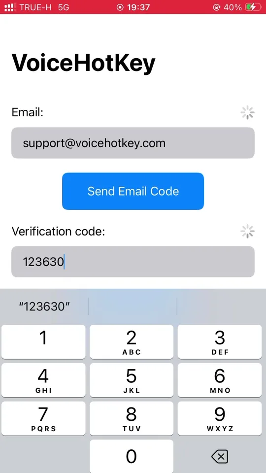 Code de vérification saisi, bouton Log in