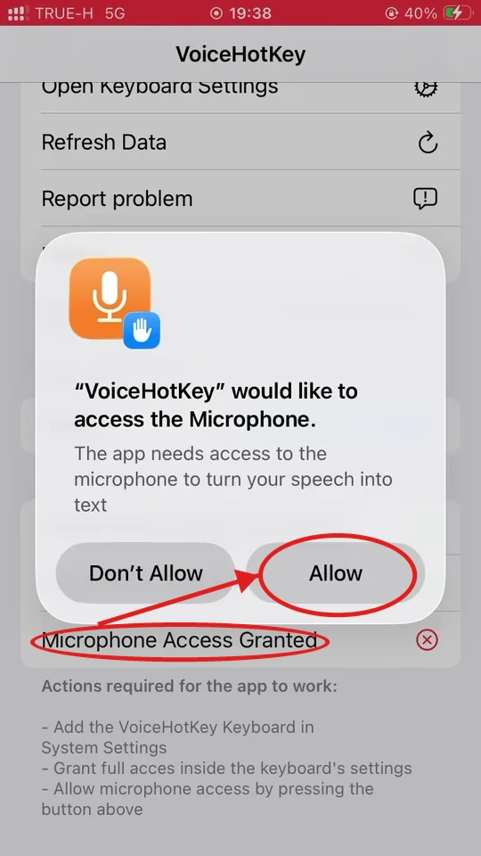 Boîte de dialogue d&rsquo;autorisation du microphone iOS