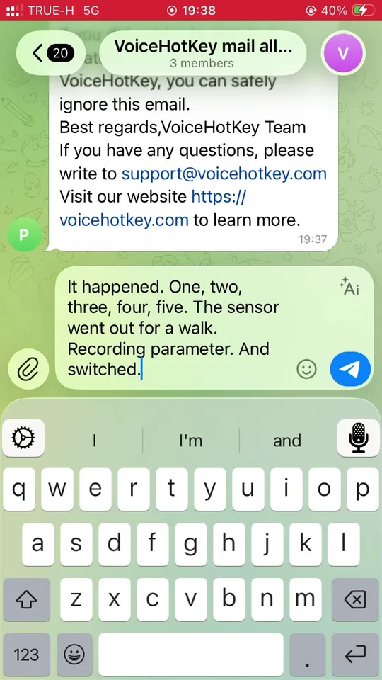 Texte transcrit inséré dans Telegram