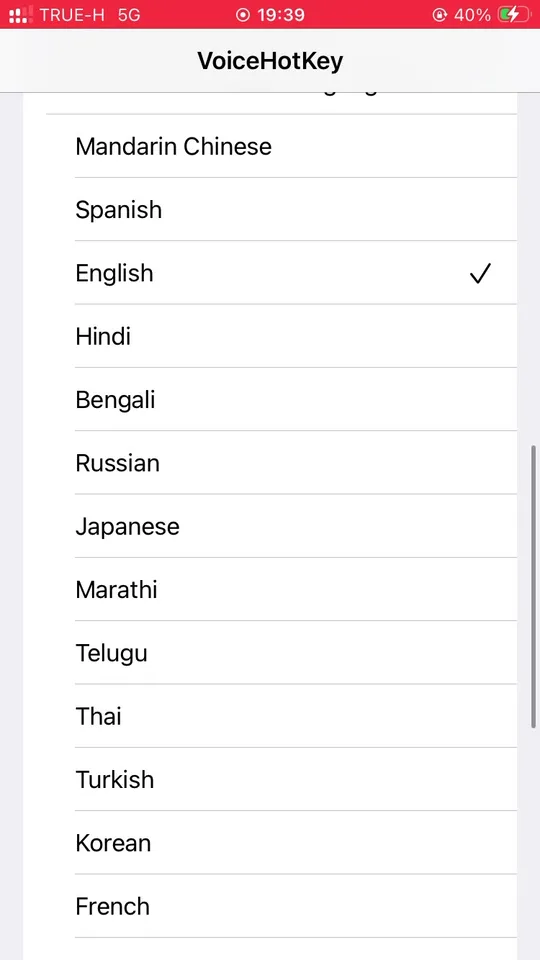 Sélecteur de langues Voice to Text