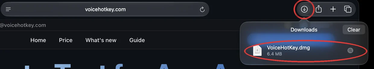 Liste des téléchargements de Safari avec VoiceHotKey.dmg