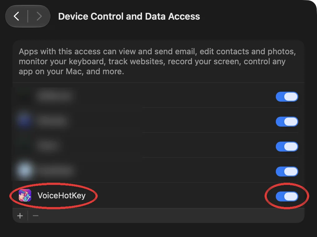 Réglages Système : VoiceHotKey est activé