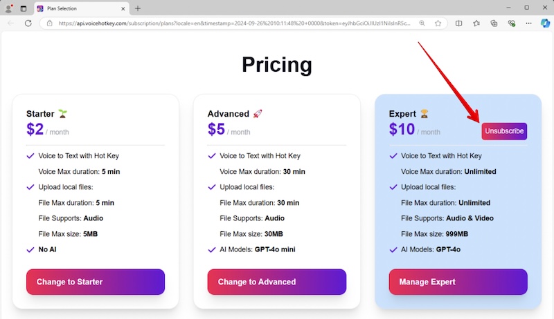 VoiceHotKey Annuler le plan