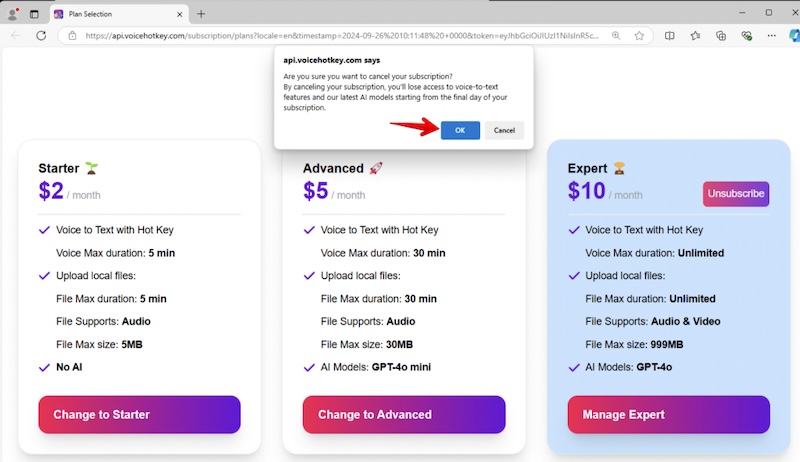 VoiceHotKey Annuler le plan